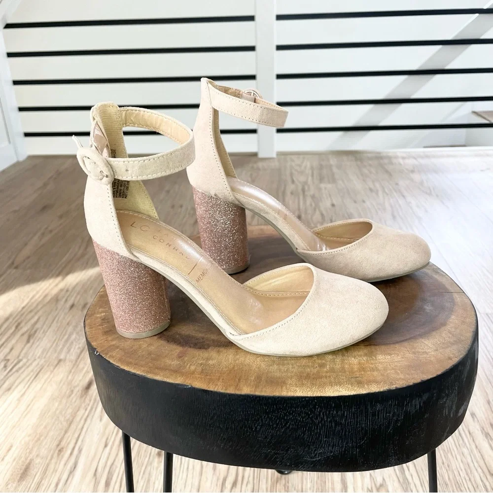 6.5 7 7.5 8 8.5 9 9.5 10 NWT Lauren Conrad gold tan beige cream chunky heels - Picture 3 of 8
